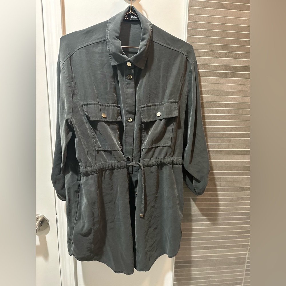 Zara Gray Button Collard Dress